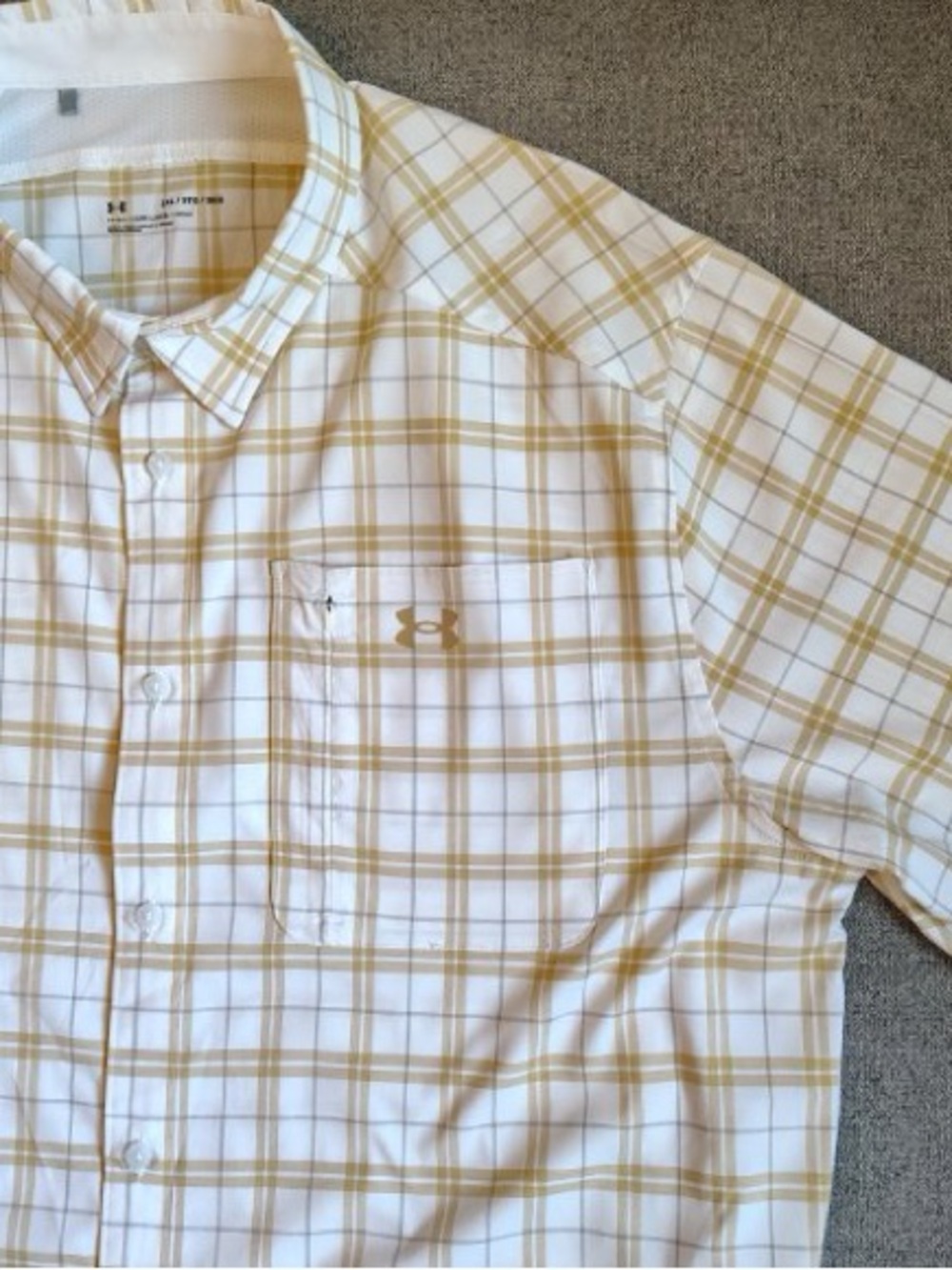 Under Armour Fitted Plaid Button Up Polo Shirt Men 3XL Golf Performance Vented